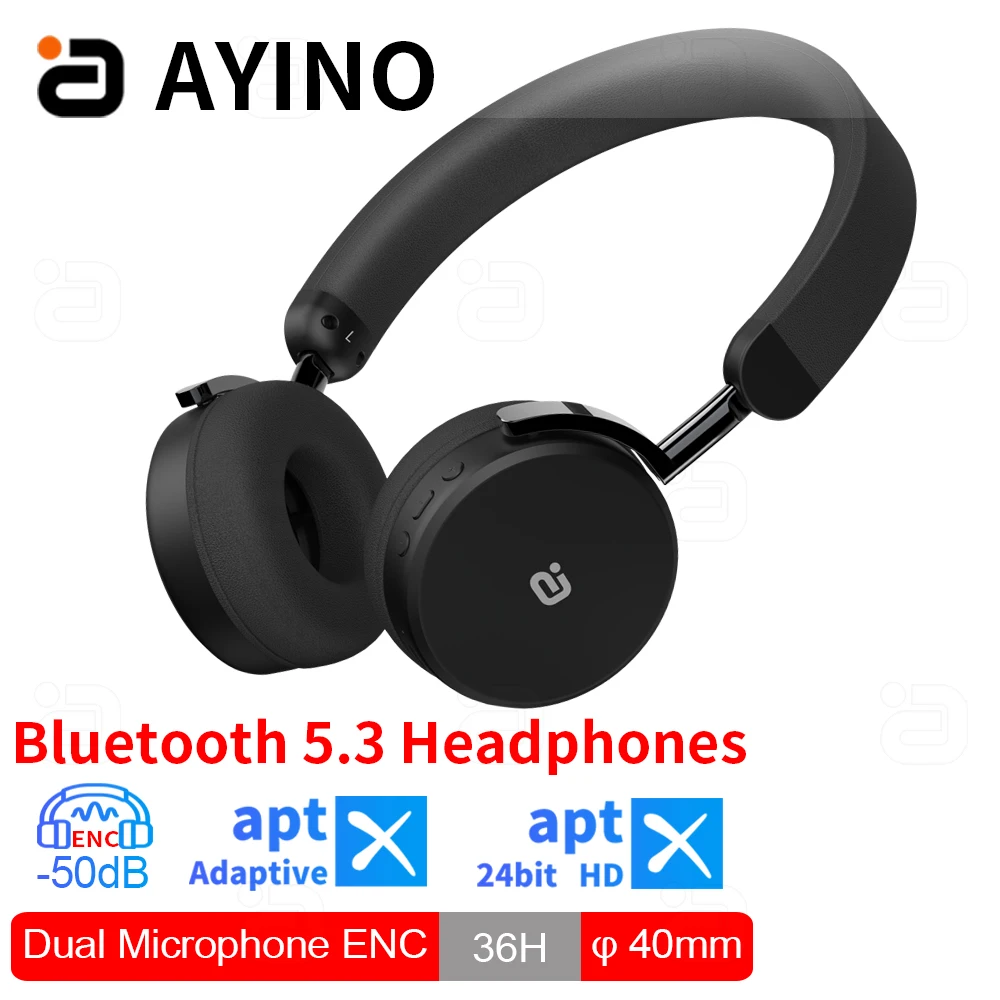 

AYINO EP680 ENC Wireless Bluetooth Headphones with Microphone Stereo aptx adaptive Bluetooth 5.3 on-ear Headset for Phone PC