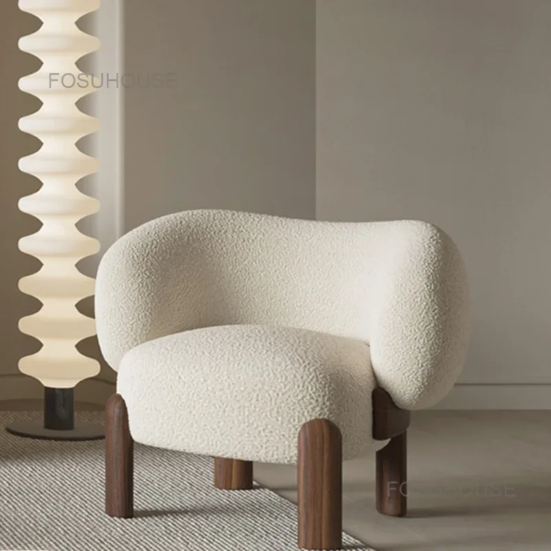 

Nordic Single Living Room Chairs European Designer Sofa Living Room Furniture Balcony Armchair Solid Wood Leisure Sofa Chair