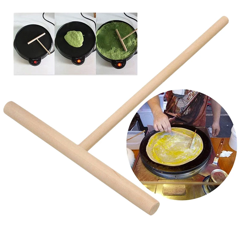 Practical T Shape Crepe Maker Pancake Batter Wooden Spreader Stick 1pc pancake tool