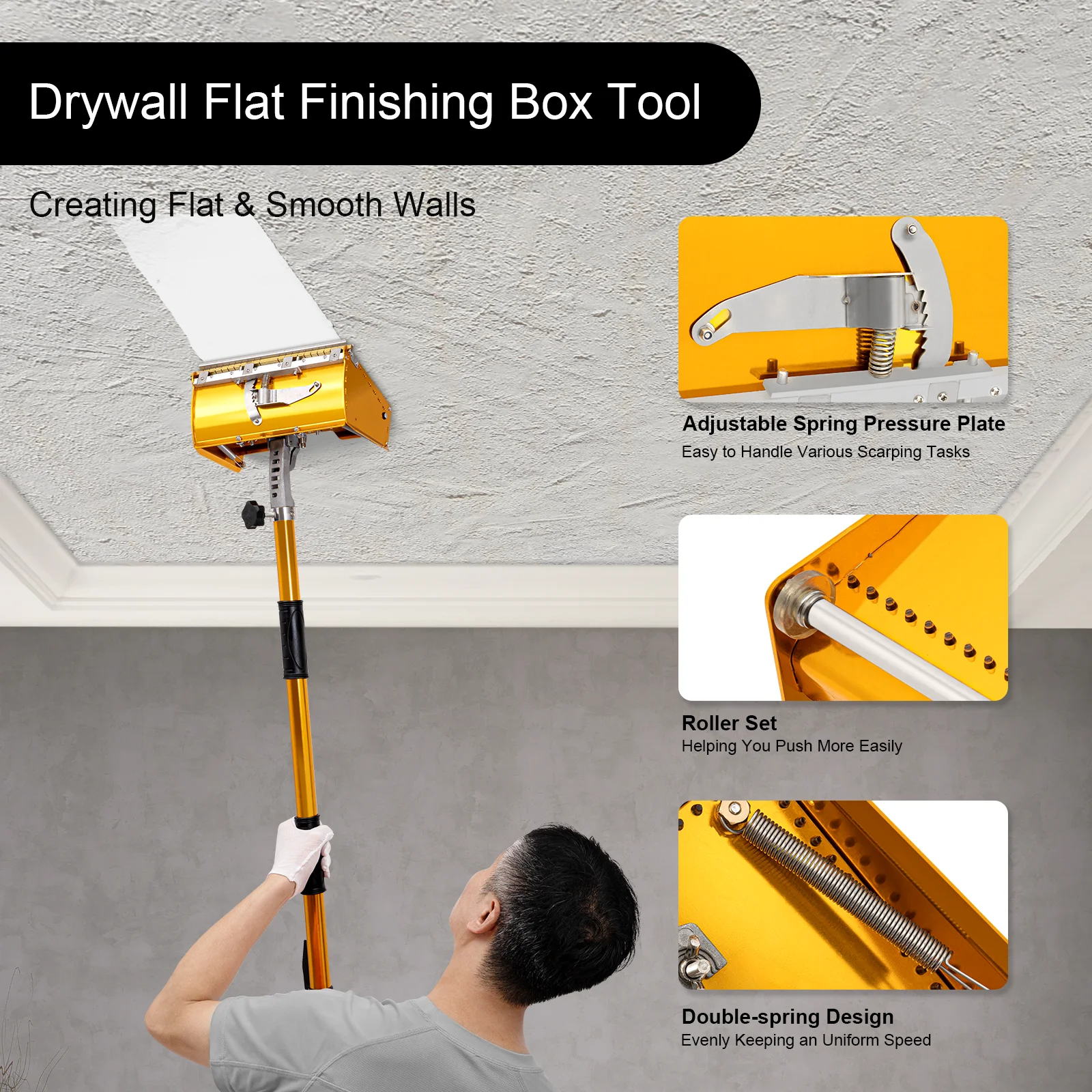 Handheld Drywall Flat Finishing Box Tool 5 Gears Adjustable Double Spring For Wall/Ceiling Smooth Scraping Putty Decoration