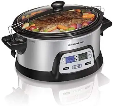 

Portable Programmable Slow Cooker, Dishwasher Safe Crock, 6 Qt, FlexCook Dual Digital Timer/2 Heat Settings, Lid Lock for Easy T