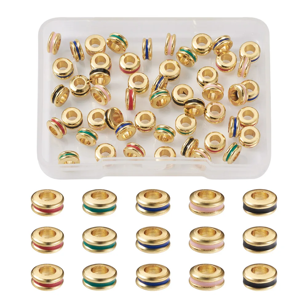 

Kissitty 50Pcs Mixed Color Brass Rack Plating Beads Gold Color Plated Enamel Bead for Bracelet Necklace Earrings Jewelry Finding