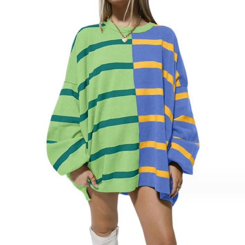 

Autumn Winter Sweaters Women Long Sleeve Striped Knitted Round Neck Knitted Pullover