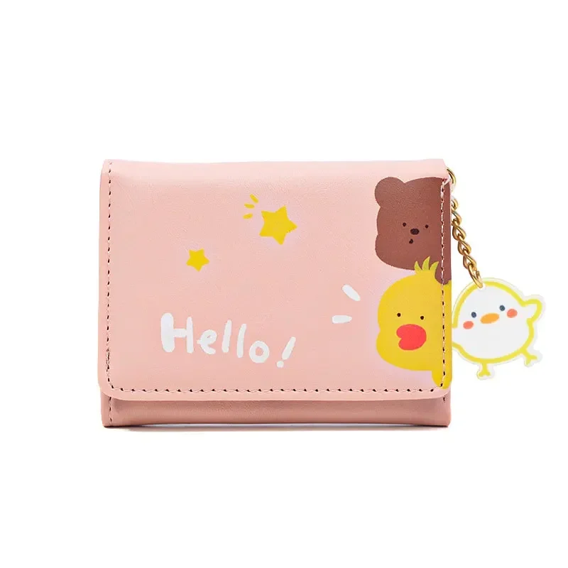 

New Cute Student Card Cover PU Storage Ladies Purse Short Wholesale Pendant Multi-functional Cross-border Coin Wallet