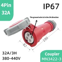 1PCS 4Pin 32A-3h Refrigerated and Refrigerated Container  Industrial Plug Quad Marine Four Hole Connector Socket 380-440V MN3412 4