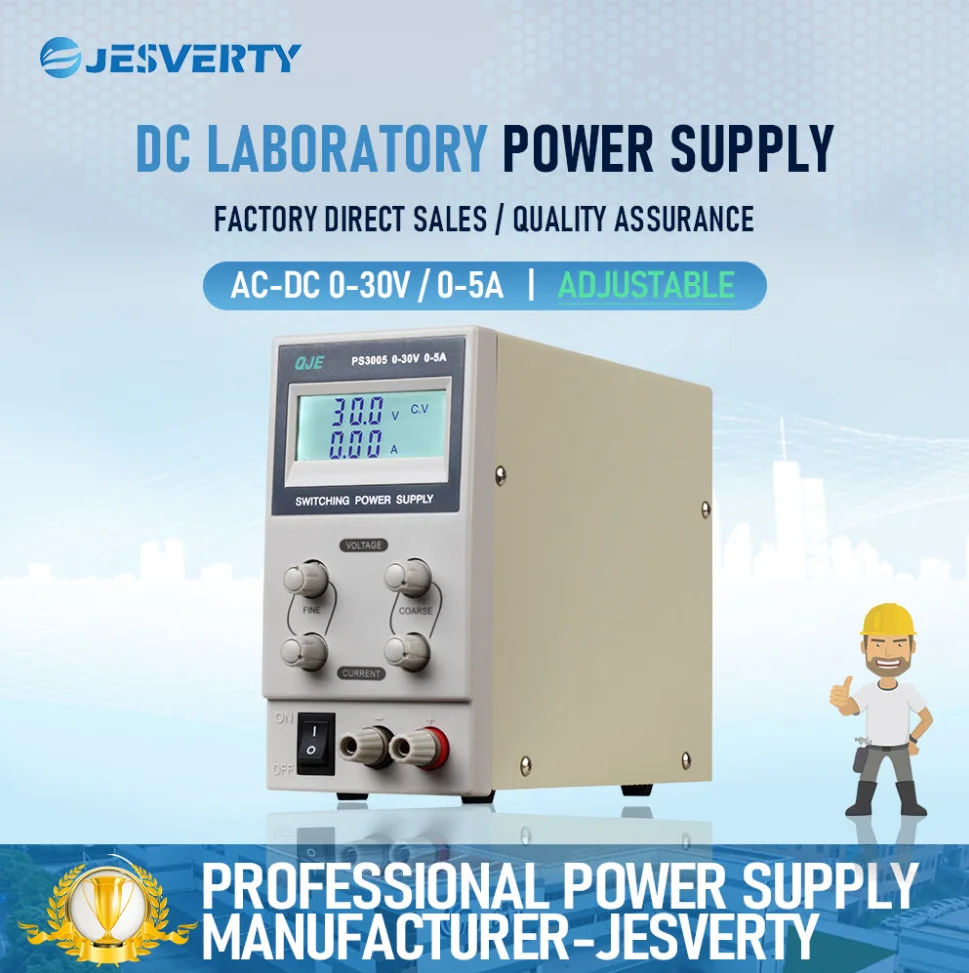 Jesverty PS3005 150W 스위칭 DC 정전압 벤치 전원 공급 장치 단일 가변 0-30V 0-5A 엔코더 노브 삼자릿수 디스플레이