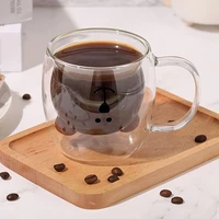 Cute Bear Glass Cup Milk Juice Water Coffee Mugs Heat Resistant Clear Double Wall Glass Mug with Handle Coffeeware Lover Gift 2