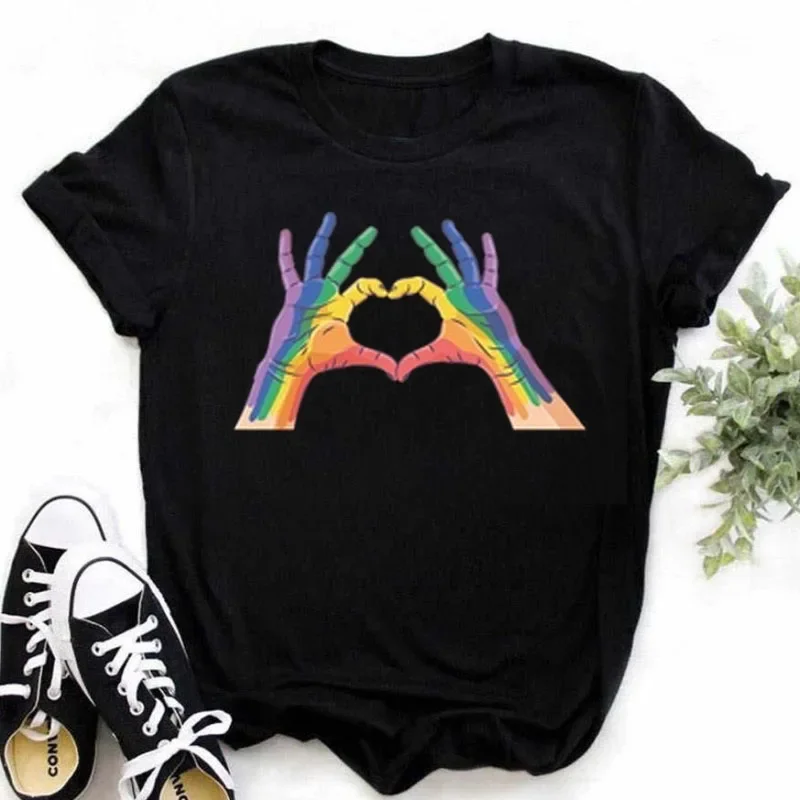 

New Finger Heart T Shirt Women Tops Korean Graphic Tees 2024 Fashion Women's Cotton T Shirts 90s Girls Black Shirt Female Cloth
