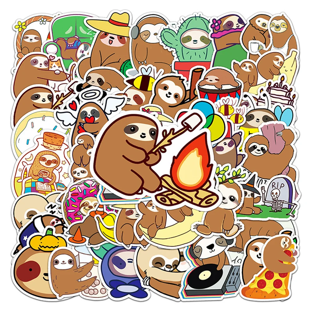 

10/30/50PCS New DIY Sloth Animal Cartoon Personality Creative Table Cell Phone Car Chair Decoration Waterproof Sticker Wholesale