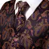 Purple Gold Silk Mens Vest Tie Set Jacquard Paisley Sleeveless Jacket Suit Waistcoat Necktie Hanky Cufflinks Wedding Business 2