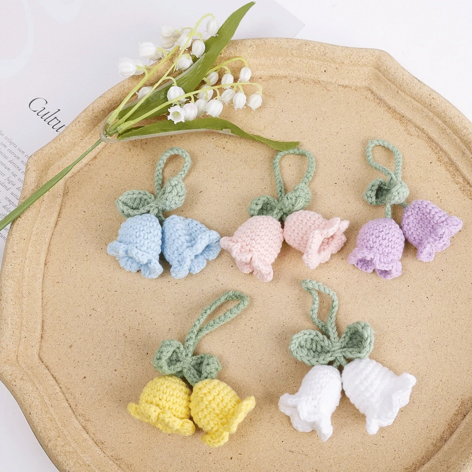 Creativo Chimes Portachiavi Fiore A Maglia Fatto A Mano – Mughetto Orchidea, Lunghezza 14 Cm - 2