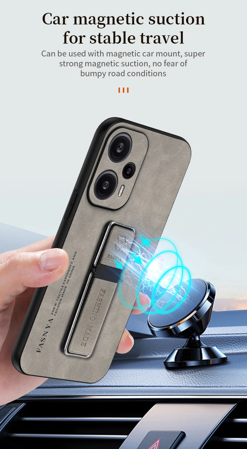 جراب هاتف بحامل سيارة مغناطيسي من الجلد ، غطاء خلفي من السيليكون للصدمات ، شاومي بوكو F5 5G ، بوكو F5 F 5 5F