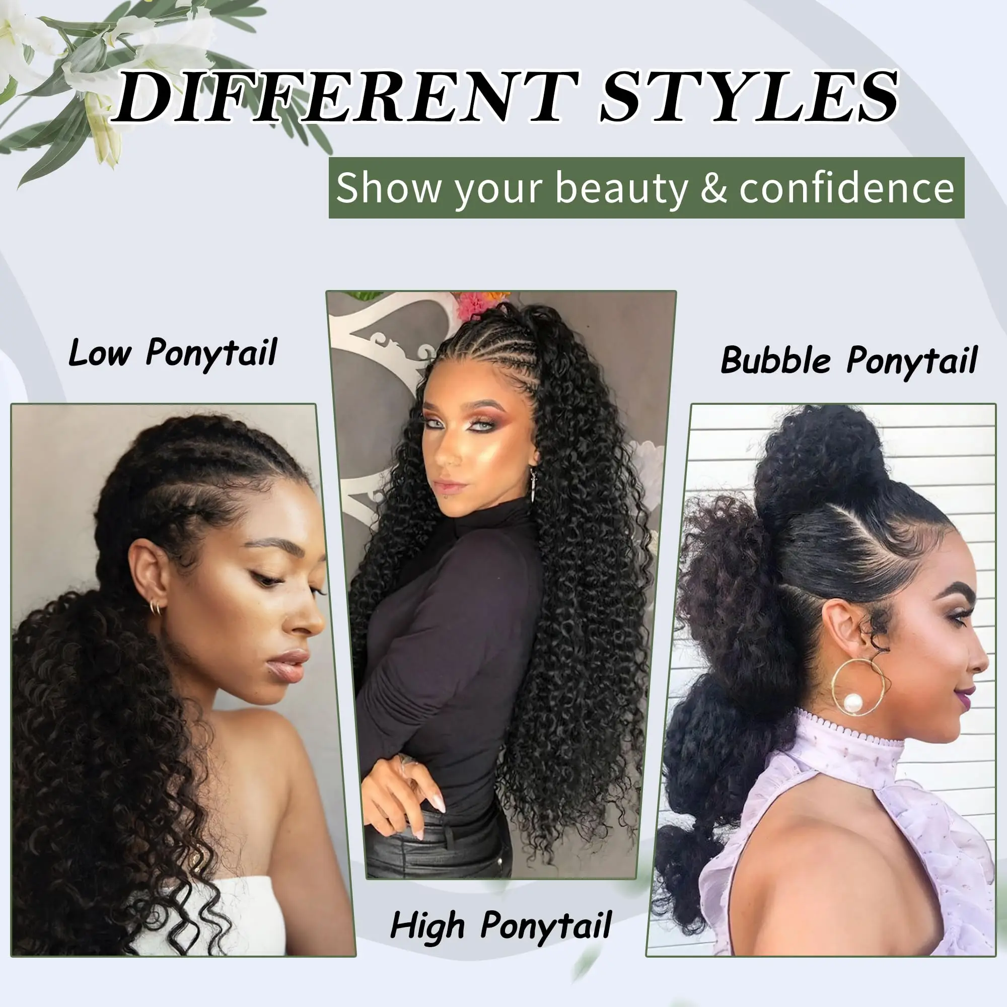 Fluffy curls, small curls, drawstrings, large ponytails, synthetic wigs, long ponytails