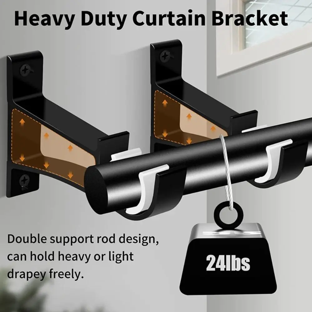 Single Hang Curtain Rod Holder Aluminum Alloy with Screws Roman Rod Bracket Heavy Duty Curtain Fixing Clip Hook