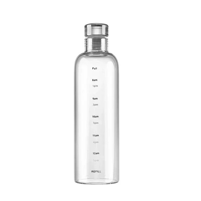 High Borosilicate Glass Leak-Proof Sports Water Bottle with Time Marker