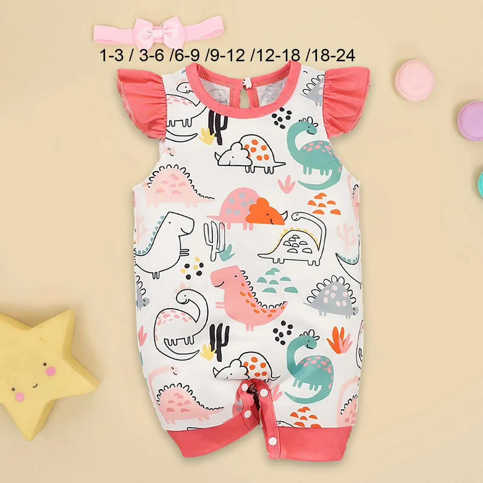 

Infants Summer Button Jumpsuit with Dinosaur Print Outfits Baby Summer Romper for Daily Wear Photo Homewear Casual Baptism