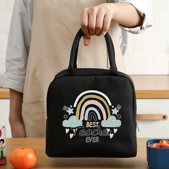 Insulated Lunch Bag  Zipper Cooler Tote Thermal Bag Lunch Box  Canvas Food Picnic Lunch Bags for Work Handbag Teacher Pattern 4Teacher012