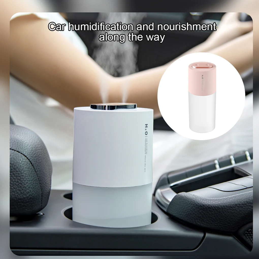 Humidifier Dual Sprayer Diffuser 3W 400ml Adjustable Air Humidifier for Home Car Pink Battery