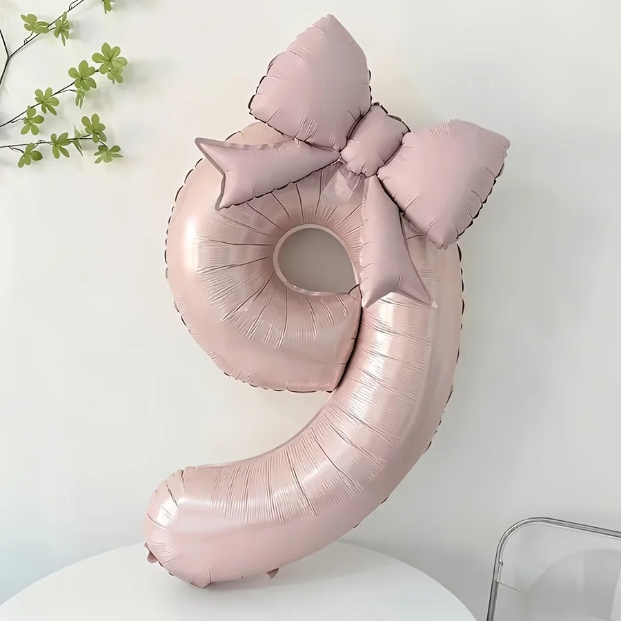 Pink 32-Inch Foil Number Balloon with Bow - Perfect for Celebrations and Decor