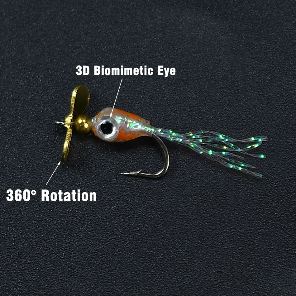 3D-Augen, helle Farbe, Propeller-Pailletten-Köder, UV-Epoxidharz-Angelfliegen, drehbarer Spinner-Köder, künstliche Angelköder, 8-teiliges Paket – Detail 3