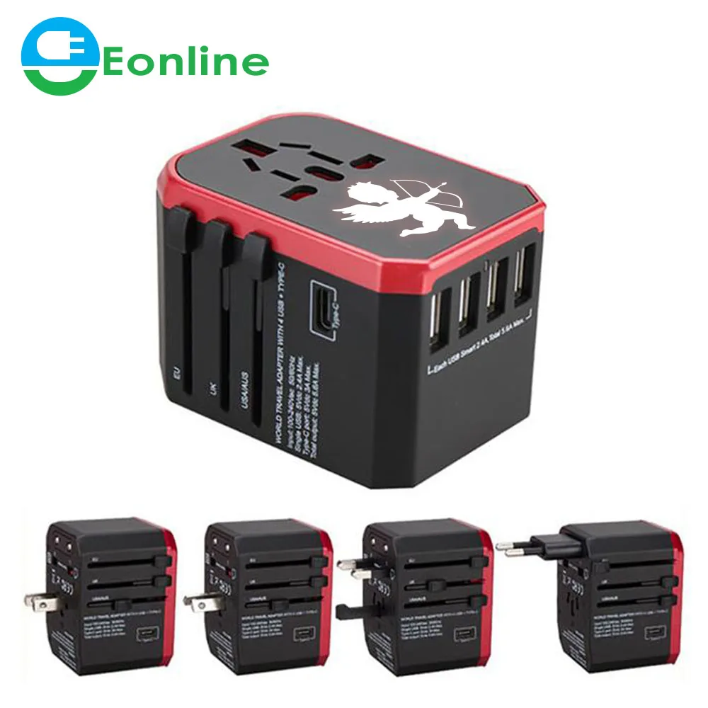 EONLINE Travel Adapter International Universal Power Adapter All-in-one with 5 USB Worldwide Wall Charger for UK/EU/US/Asia