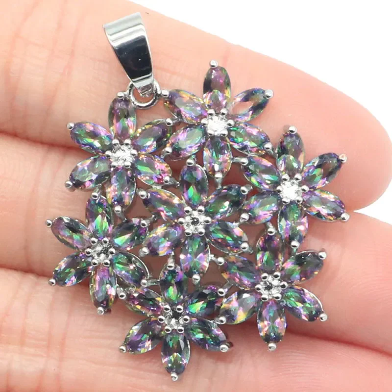 Customized 925 SOLID STERLING SILVER PENDANT Fire Rainbow Mystic Topaz Citrine Peridot Swiss Blue London Blue Mystical Topaz Wom