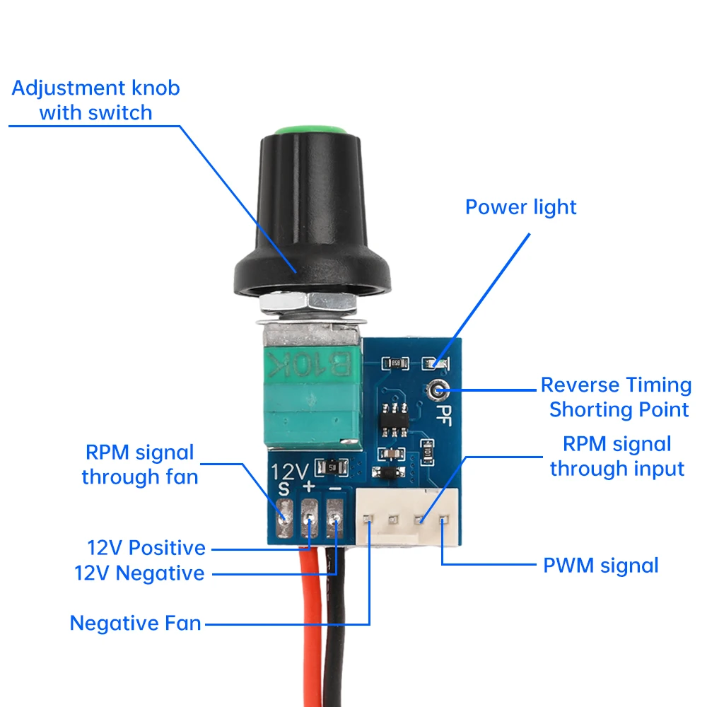 DC 12V Manual 4-Wire PWM Fan Speed Motor Controller Board With Knob Switch Governor Module Power Supply