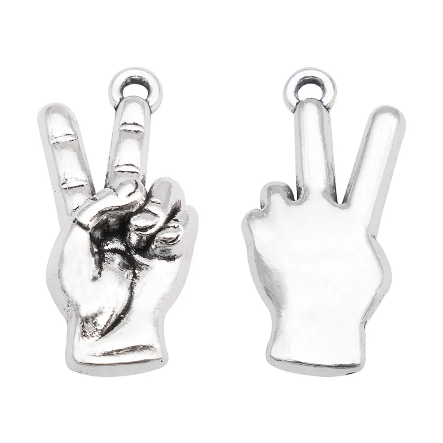 

Julie Wang 10PCS Peace Sign Charms Zinc Alloy Antique Silver Color Hand Gesture Pendant Punk Jewelry Making Accessory