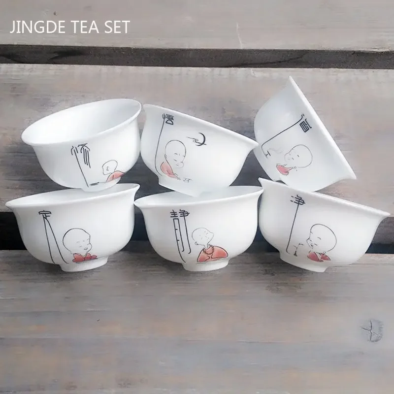 6pcs/lot Chinese Ceramic Tea Cup Set White Porcelain Handmade Teacup Tea Bowl Portable Master Cups Chinese Teaware Drinkware