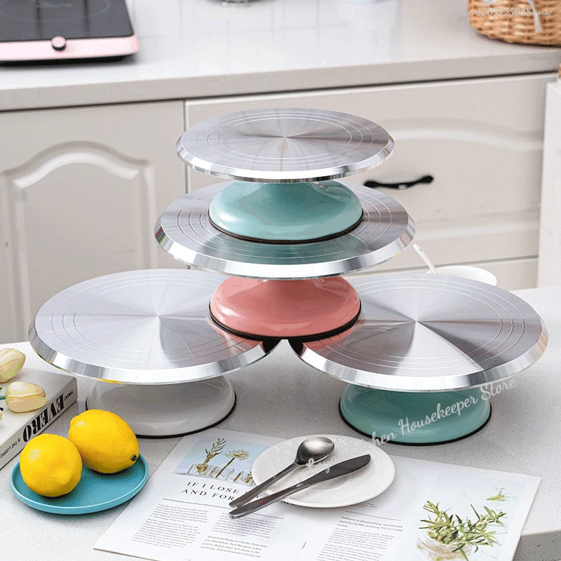 10/12 INCH Baking Tools Aluminum Alloy Birthday Cake Turntable Plastic Ceramic Turntable Glass Turntable Flower Mounting Table
