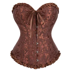 Women's Vintage Gothic Victorian Lace-Up Corset Top - Slimming Waist Shapewear - S (Brown)