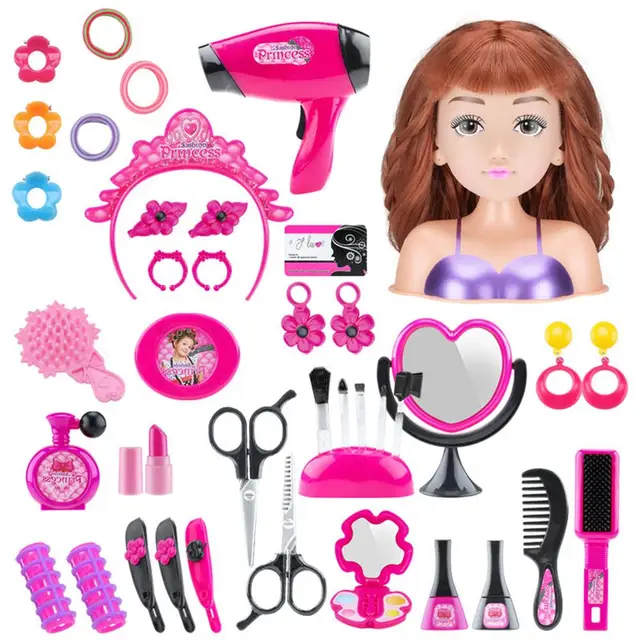 Cabeça de boneca de maquiagem - Tocar Maquiagem Cabeça de Boneca Com  Secador de Cabelo,Boneca de maquiagem de cabelo fingir jogar conjunto de  cosméticos acessórios de boneca de beleza estilo Generic 