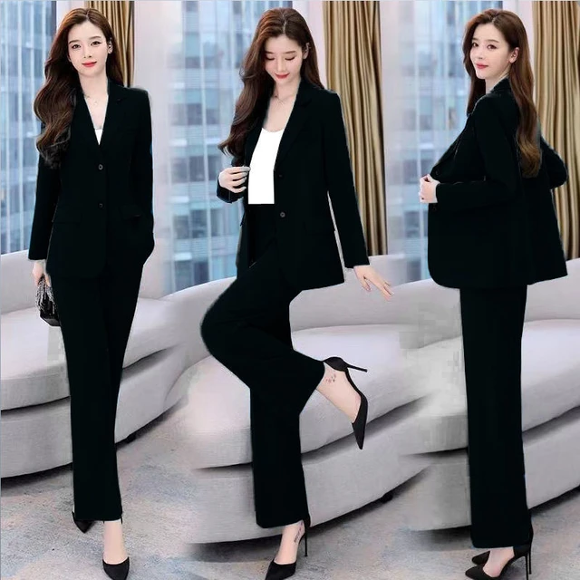 Women's Fashion Professional Suit Korean Elegant Spring Autumn New Casual Blazers  Coat + Pants Two-piece