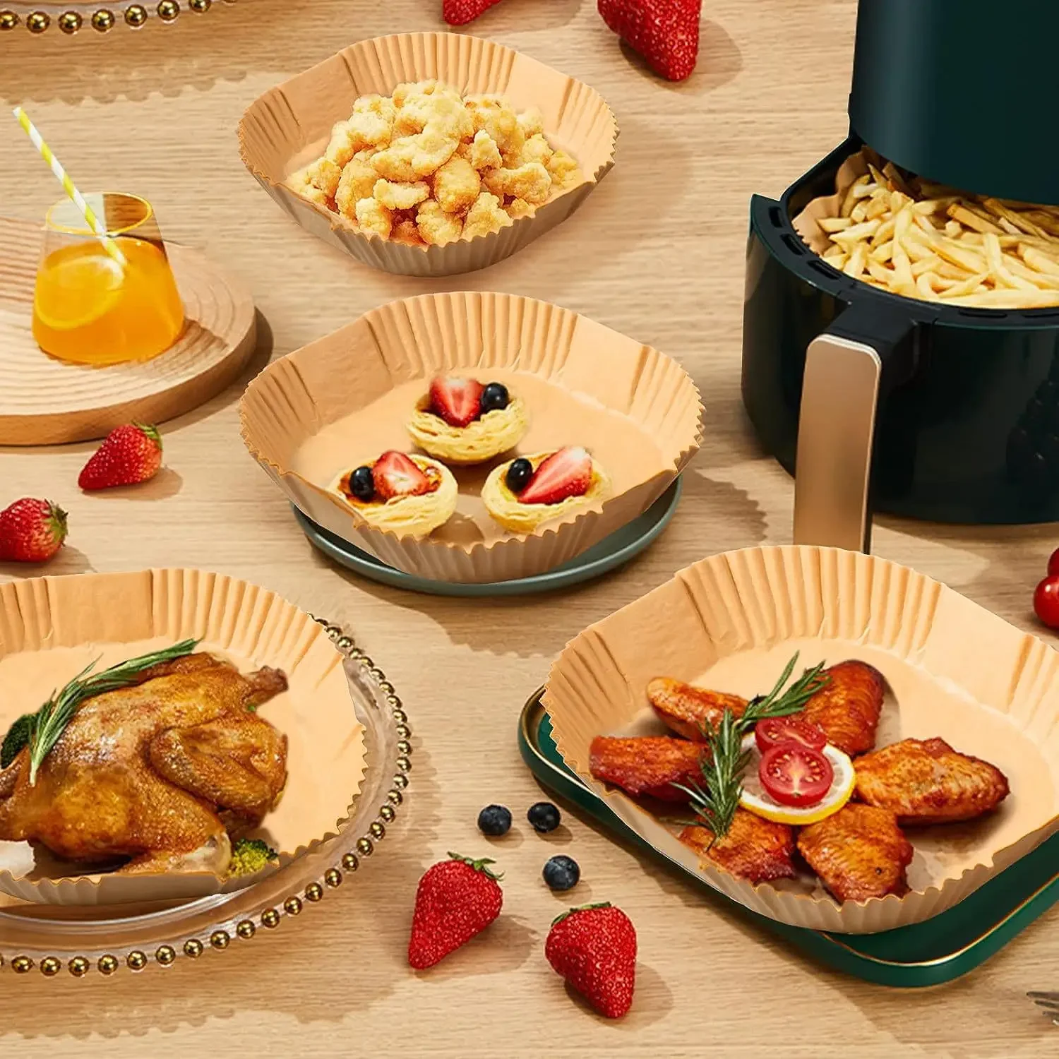 Air Fryer Liners Air Fryer Accessories 50/100PCS Disposable Air Fryer Paper Non-Stick Kitchen Baking Airfryer Mat Oilproof Micro-wave Barbecue Pad Baking Paper Liner