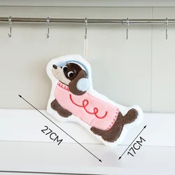 Cute Pet Dog - Shaped Coral Fleece Hand Towel - Super Absorbent Hanging Design (Pink)