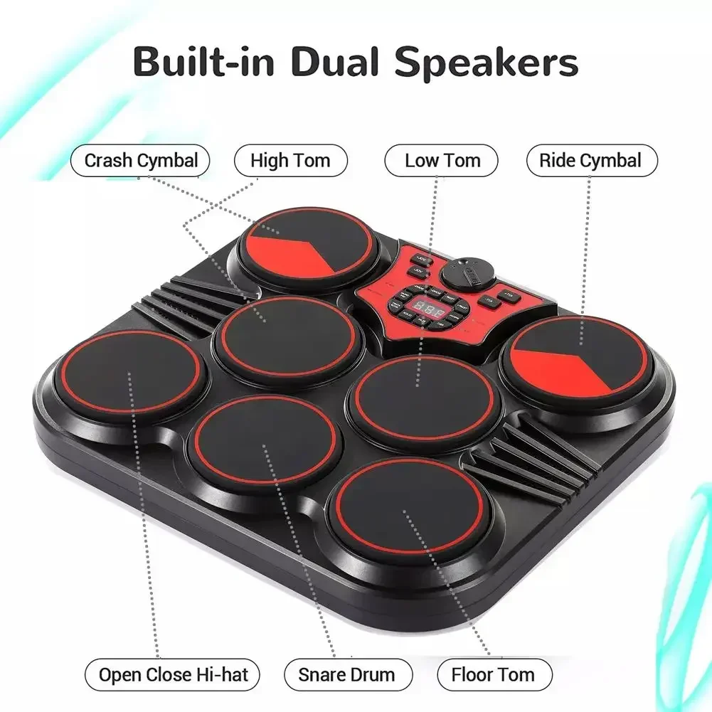 Desktop Electronic Drum Dual Touch Pad Removable Headphones Portable Tambourine Beginners Practice