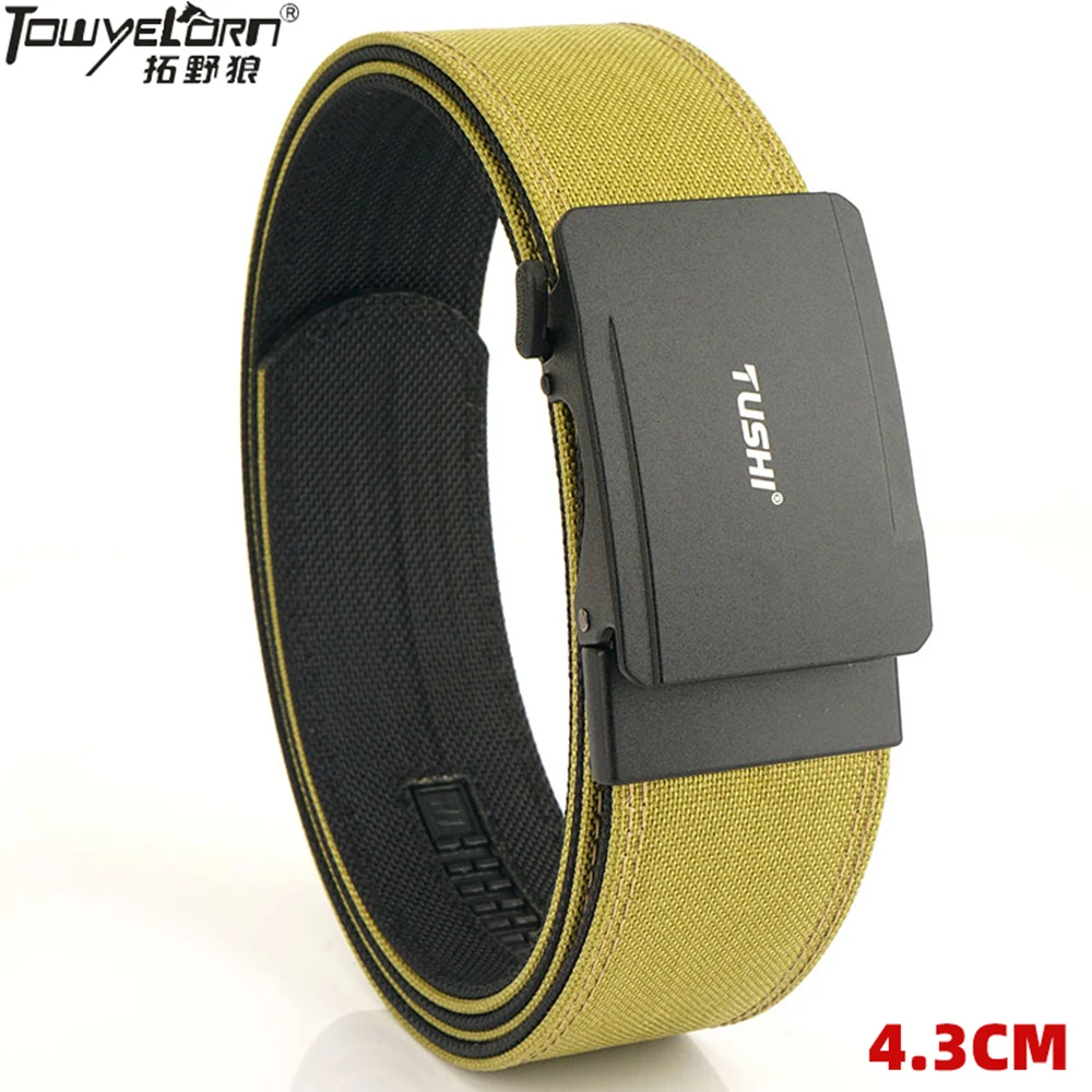 TOWYELORN New Tactical Outdoor Belt for Men Alloy Buckle Quick Release Military Combat Belt Jeans Black Waistband Girdles Male towyelorn quick release aluminium alloy pluggable buckle tactical belt elastic military belts for men stretch waistband hunting