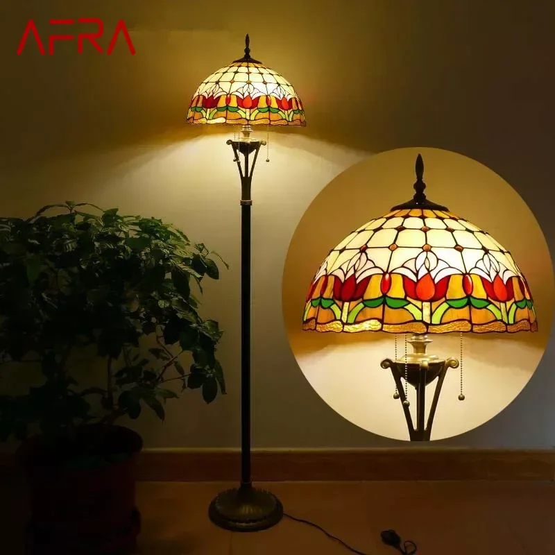 

AFRA Tiffany Floor Lamp American Retro Living Room Bedroom Lamp Country Stained Glass Floor Lamp