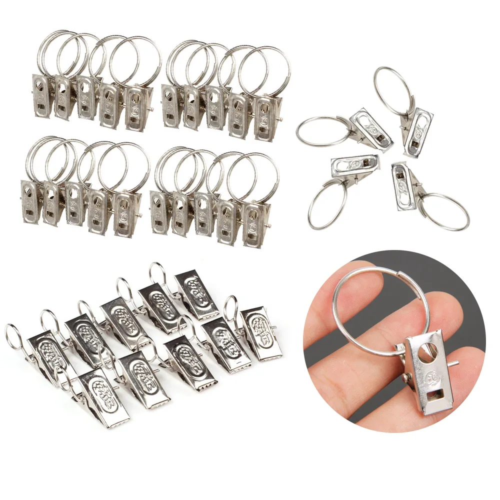 Lot High Quality Stainless Steel Window Curtain Clothes Metal Clips Holder Hooks 