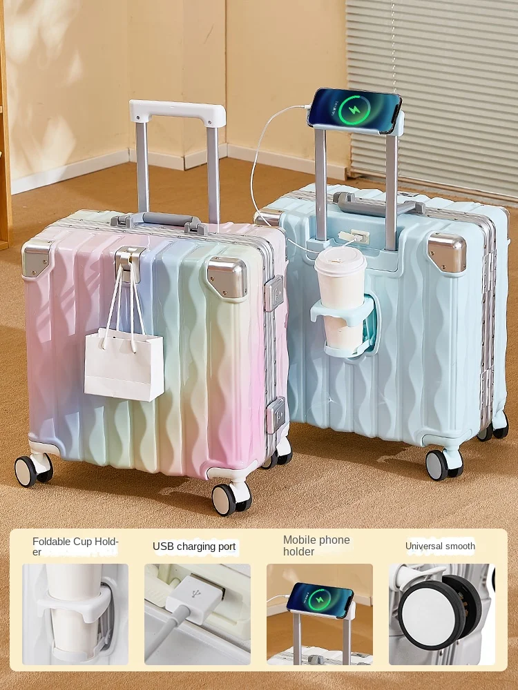 Valise cabine à code avec port usb et porte-gobelet intégrés_voghion.com