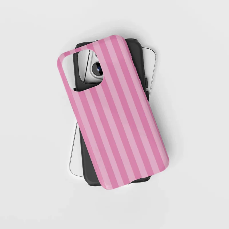 Fresh pink stripes Phone Case suitable for iPhone 17 16ProMax 15 14 14 12mini 7Plus XR 2in1 tough glossy case 3
