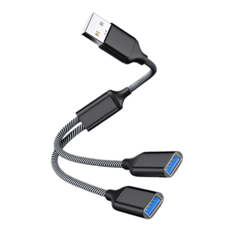 Compact USB 2.0 Splitter Cable - Dual Female Ports for Charging & Data Transfer, 28cm Length