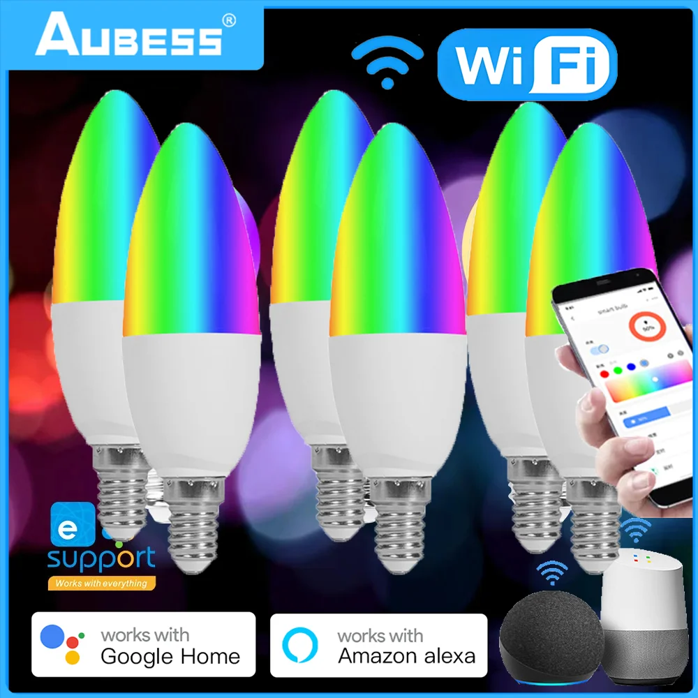 

Smart Led Light Bulb WiFi E14 Dimmable Candle Lamp RGB+CW+WW 5W EWelink APP Voice Control Works With Alexa Google Home Alice