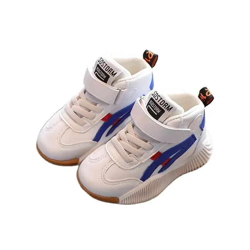 Toddler Sneakers Fashion Kids Shoes For Girls and Boys Autumn Boots PU Leather Baby Outwearing Flats 1-10Y Size 21-30 White