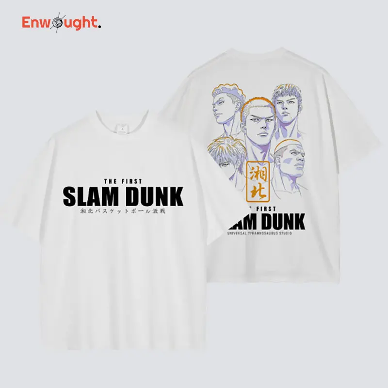 

Anime SLAM DUNK White T Shirts Sakuragi Hanamichi Kaede Rukawa Akagi Oversize T-shirt Manga Summer Short Sleeve Y2k Top Tees Men