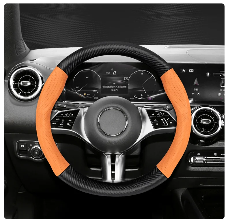 Maßgeschneidertes perforiertes echtes Leder, strukturiertes Lenkrad aus Kohlefaser, Sport-Autozubehör, atmungsaktiv, für Golf, BMW, Fiat – Detail 19