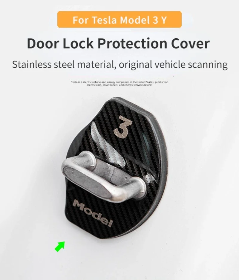 Couvercle de protection en acier inoxydable pour boucle de verrouillage de porte de voiture Tesla modèle 3 Y accessoires de décoration de protection 2017-2023_voghion.com