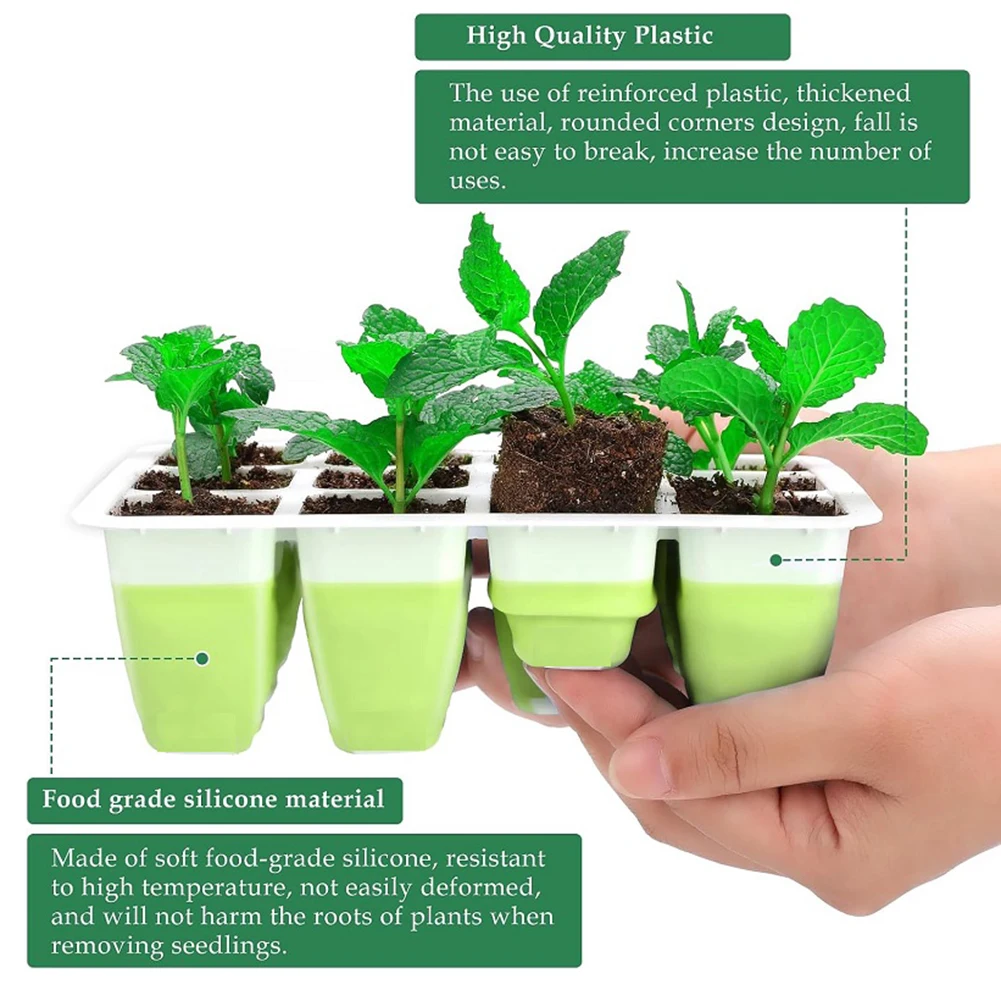 12 Holes Garden Nursery Seedling Dish Plastic Nursery Seedling Trays Seed Starter Trays Vegetable Pots Garden Supplies