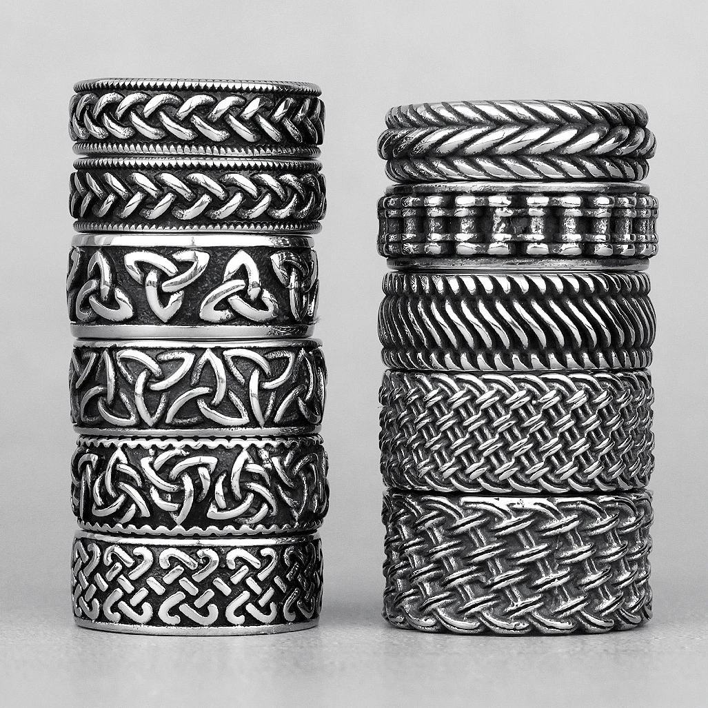 Grid Weave Ring 316L Stainless Steel Retro Industrial Style Mens Texture Rings Simple For Male Boyfriend Biker Jewelry Best Gift