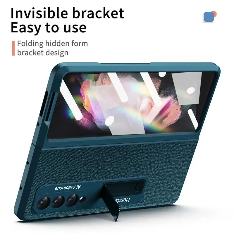 Sliding Adjustable hinge Case for Samsung Galaxy Z Fold 4 Plain Full Protection Kickstand Cover With Screen Glass